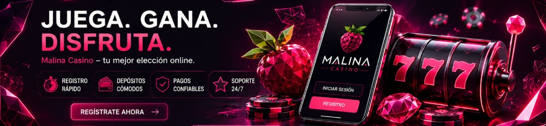 Banner de Malina Casino con aplicación móvil, bonos y métodos de pago